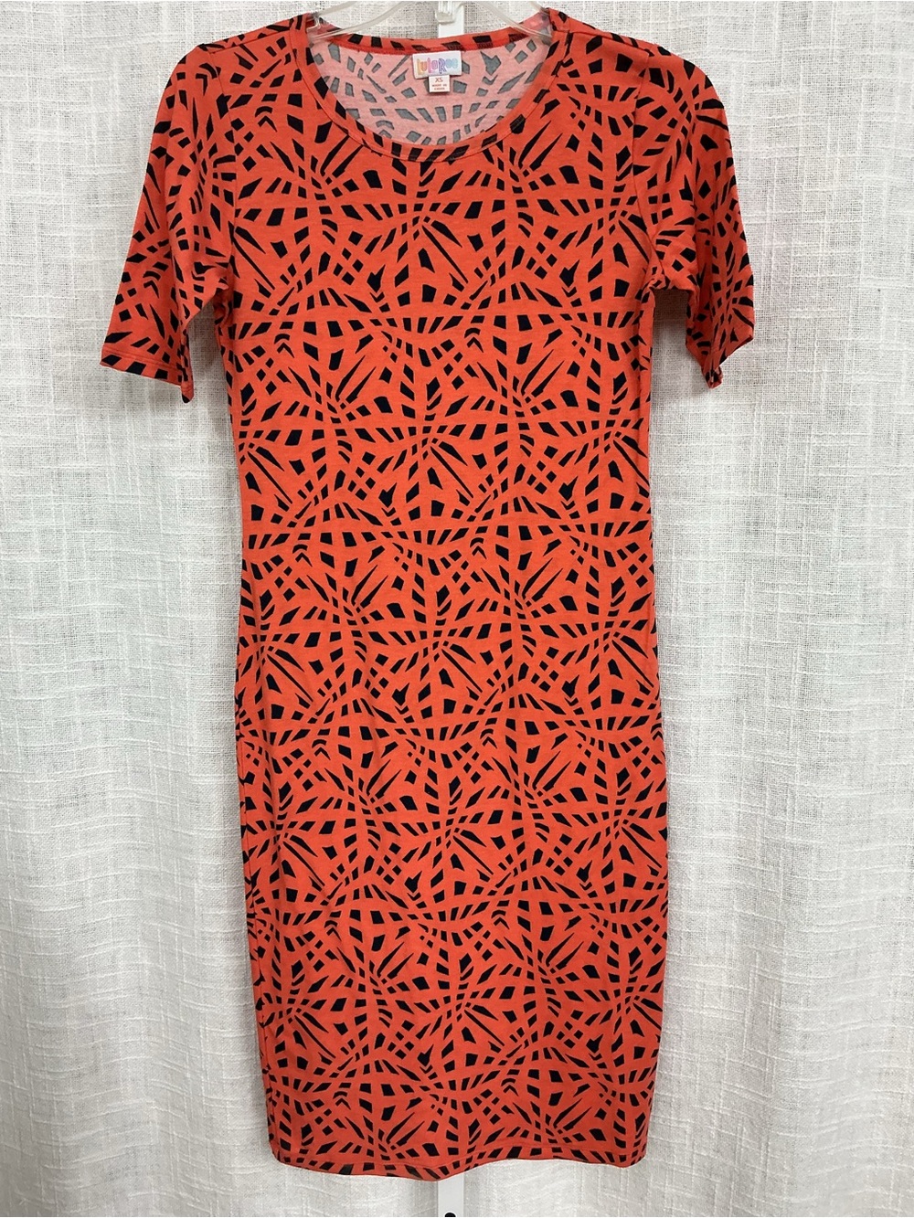 LuLaRoe Orange & Black Geometric Midi Dress
